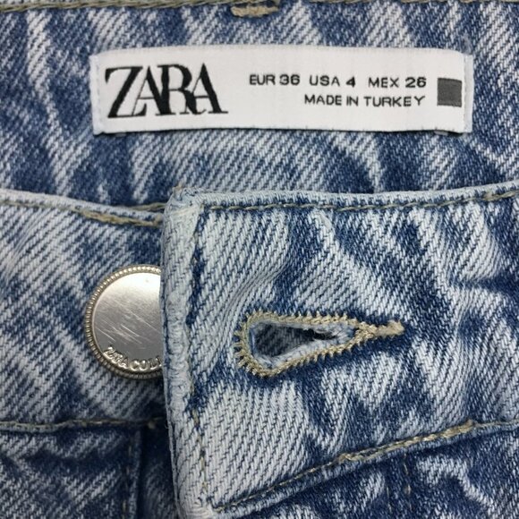 Zara Women's Jeans Straight Leg Button Fly Distressed Light Wash size 4 - Picture 3 of 10